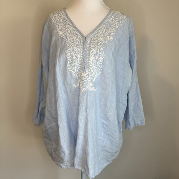 Saks Fifth Avenue Linen Embroidered Tunic TopSize XL